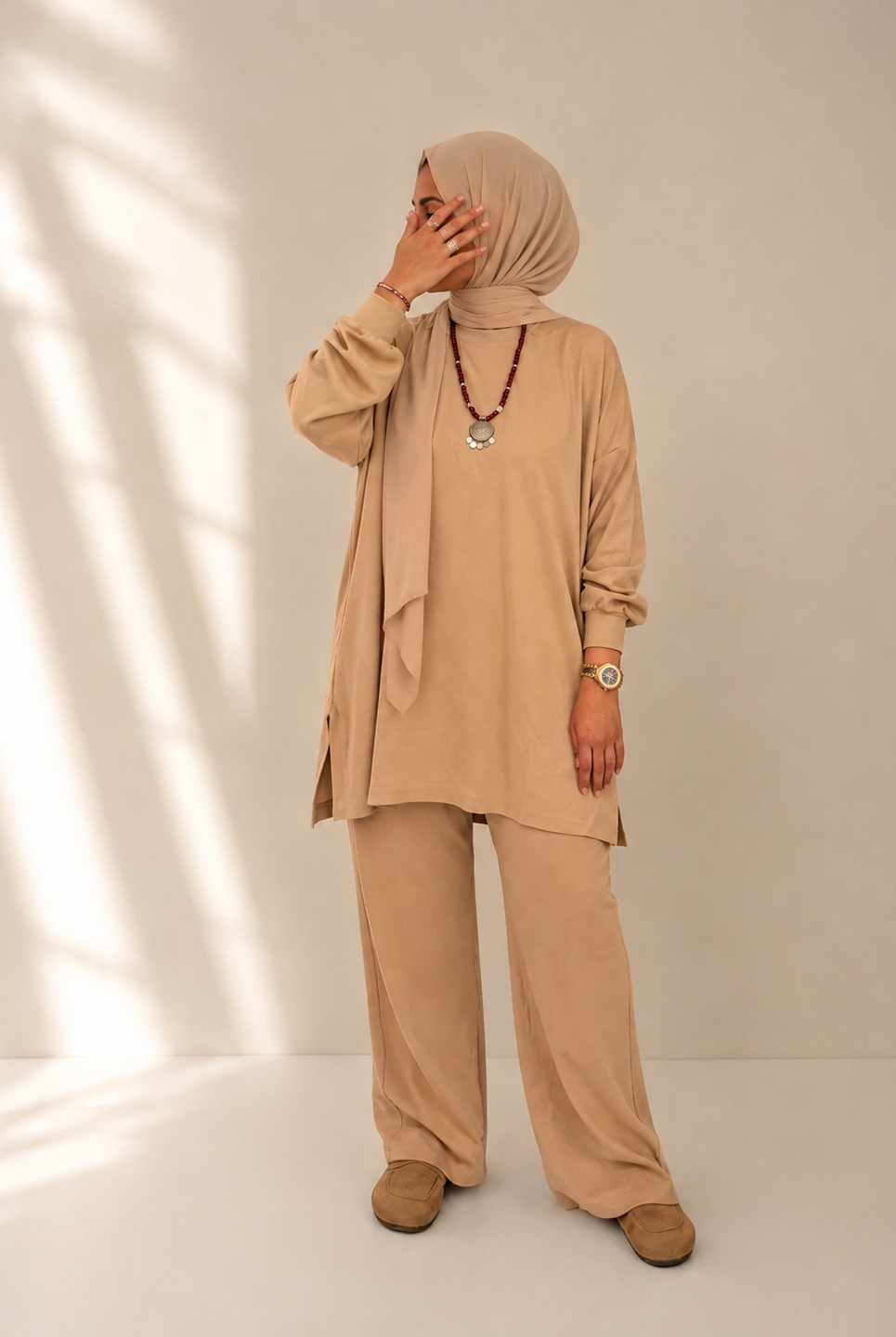 Women's Beige Over Size Summer Set